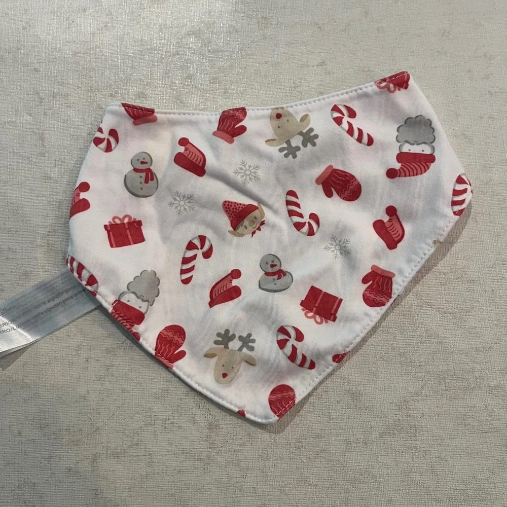 Baby cottons Red and White Holiday graphic symbol Bib. Adjustable.
